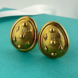 RARE Tiffany & Co. Schlumberger Studios "Shield" Clip Earrings 18k Gold 20g